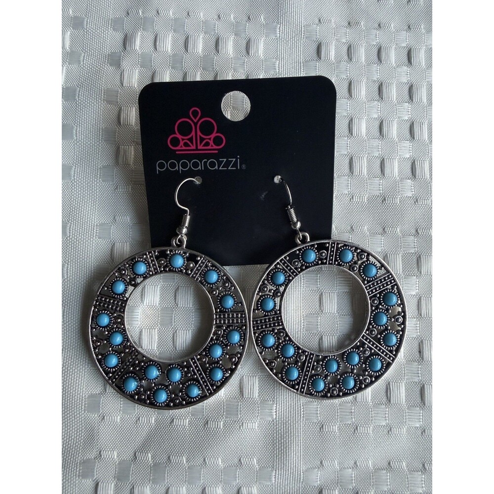 Paparazzi Jewelry San Diego Samba Blue Earrings Dangle Turquoise Silver Tone